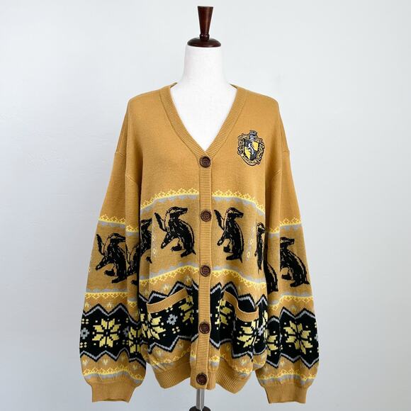 Harry Potter Hufflepuff House Wizarding World Fair Isle Knit Cardigan - Picture 1 of 8